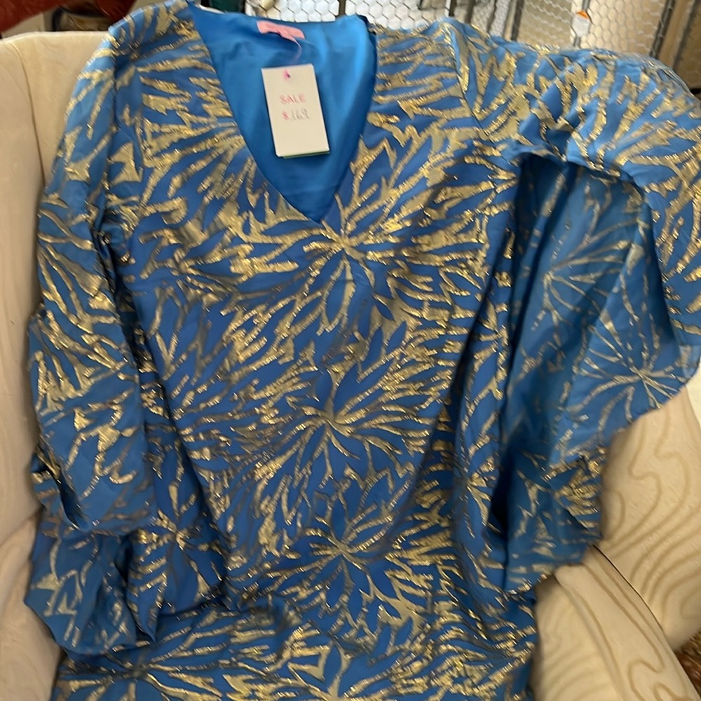 Lily Pulitzer gorgeous unworn short dress or tunic. Blue with gold metallic